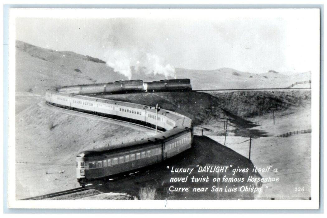 Luxury Daylight Train Horseshoe Curve Near San Luis Obispo RPPC Photo Postcard