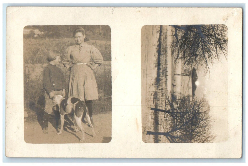 c1910's Mother And Sun Dog Field And Trees RPPC Photo Unposted Antique Postcard