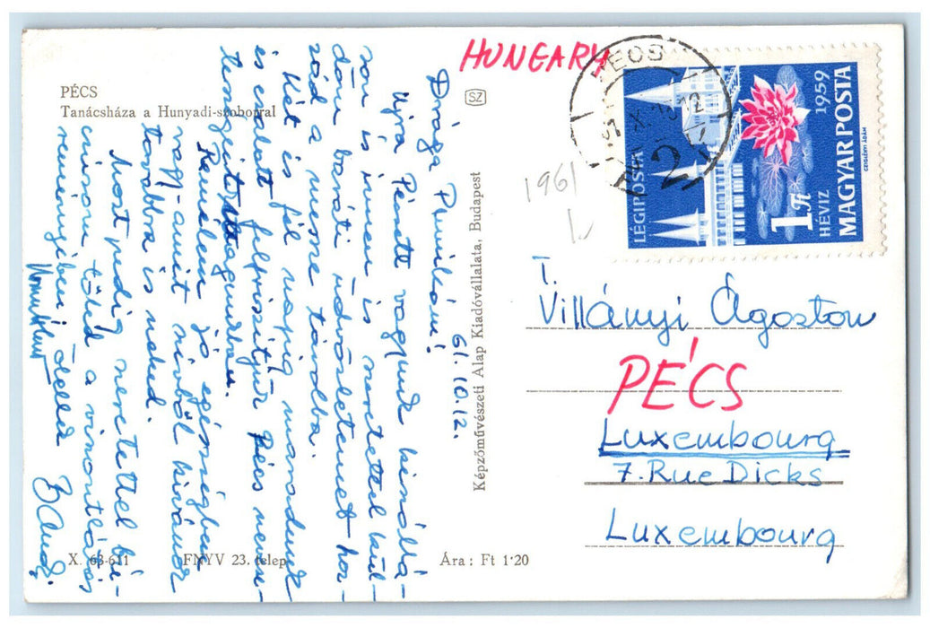 1961 Council House with the Hunyadi Statue Hungary RPPC Photo Postcard
