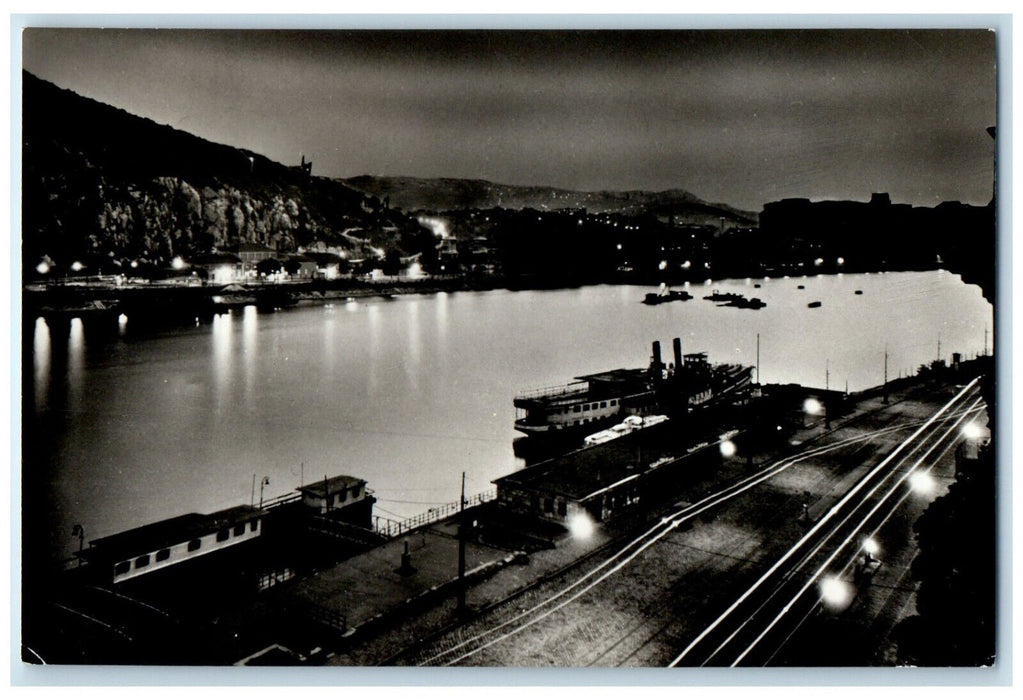 1982 Illuminated Danube Bank Budapest Hungary Vintage RPPC Photo Postcard