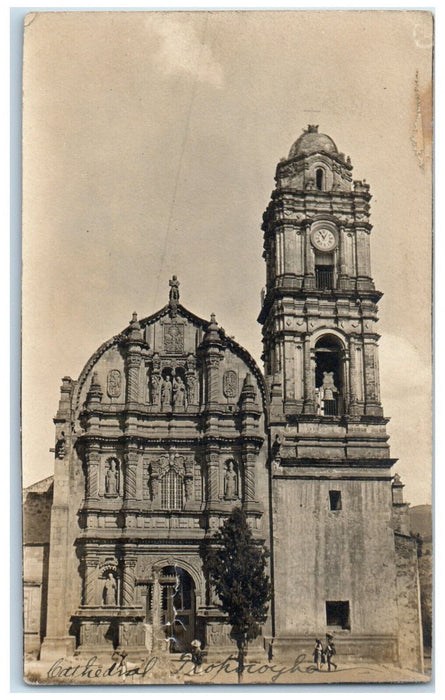 c1905 Cathedral Entrance View Clock Tower Hungary Posted RPPC Photo Postcard