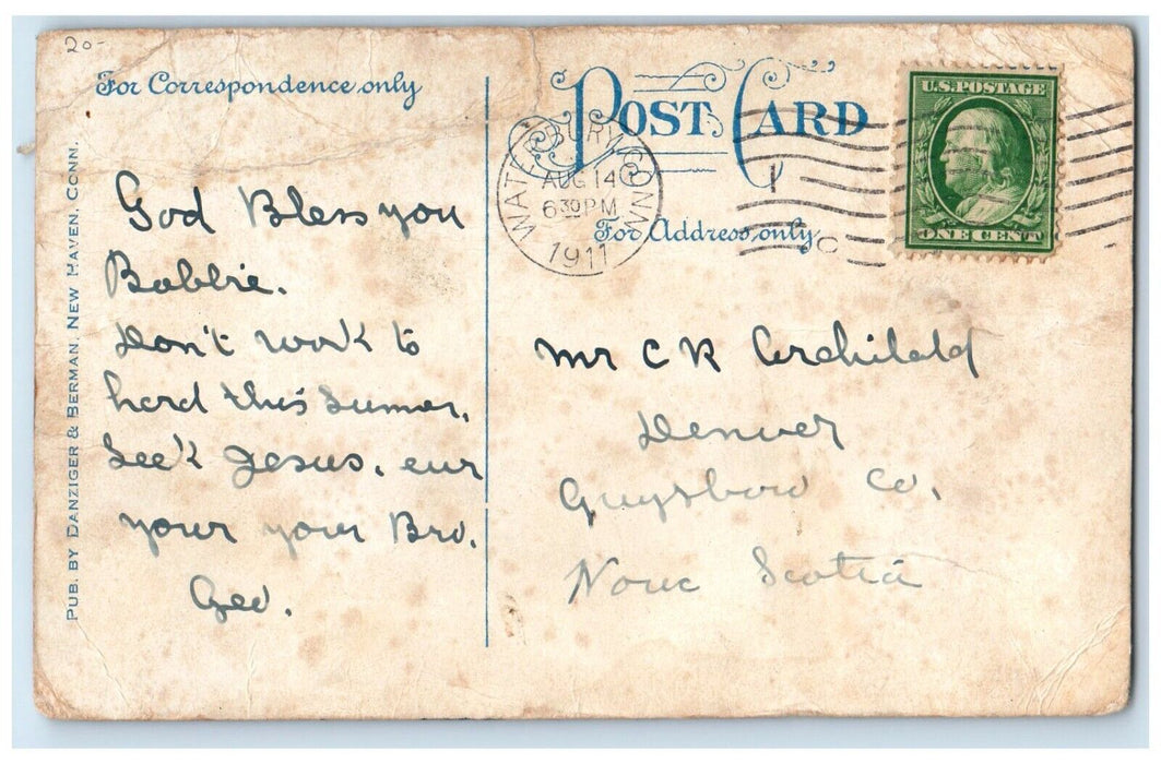 1911 Police Patrol Car Waterbury Connecticut CT Posted Antique Postcard