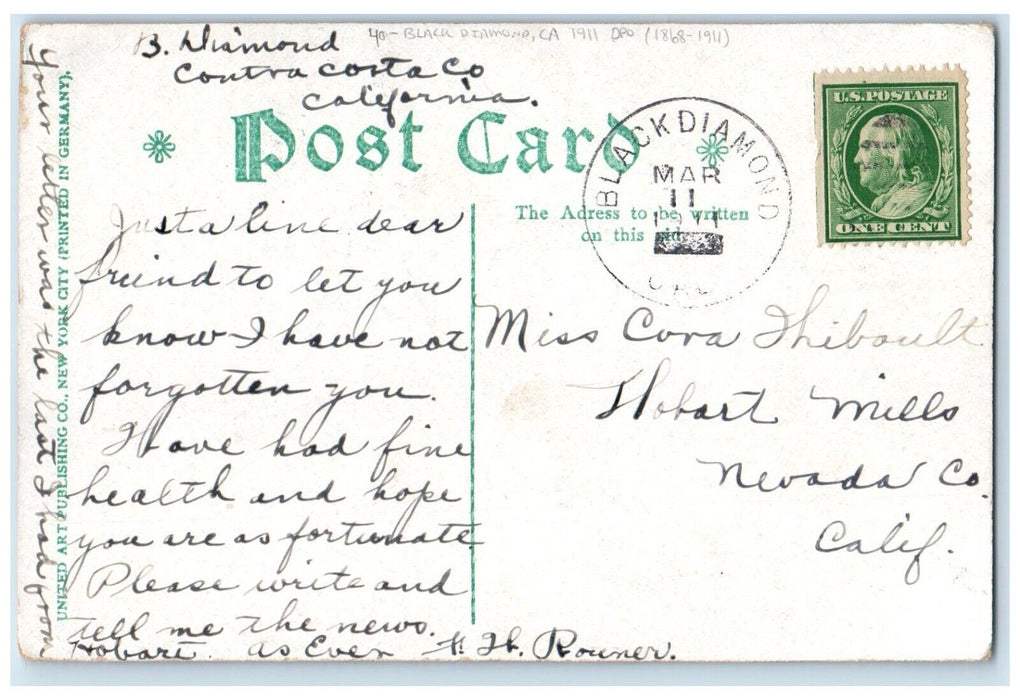 1911 Fishing In Black Diamond CA DPO 1868-1911 Couple Kissing Romance Postcard