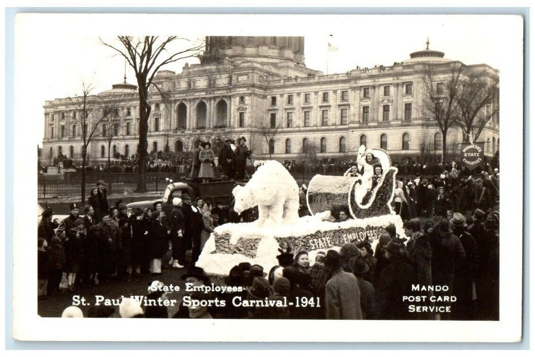 1941 St. Paul Winter Sports Carnival Float Parade View MN RPPC Photo Postcard