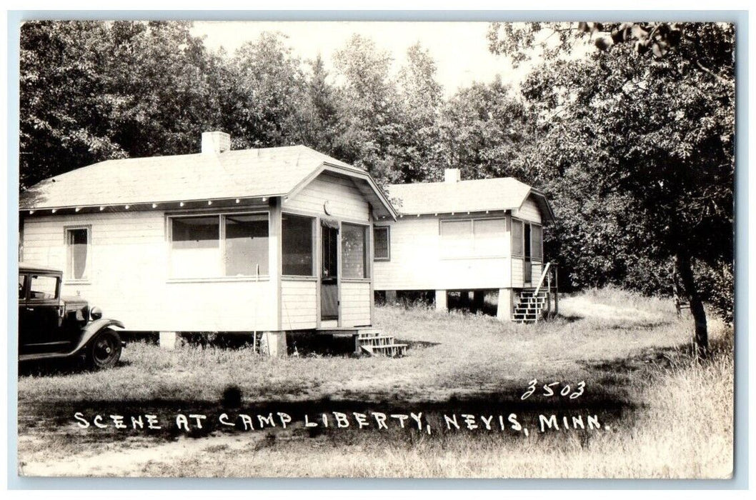 1937 Camp Liberty Cabins Scene Nevis Minnesota MN RPPC Photo Posted Postcard