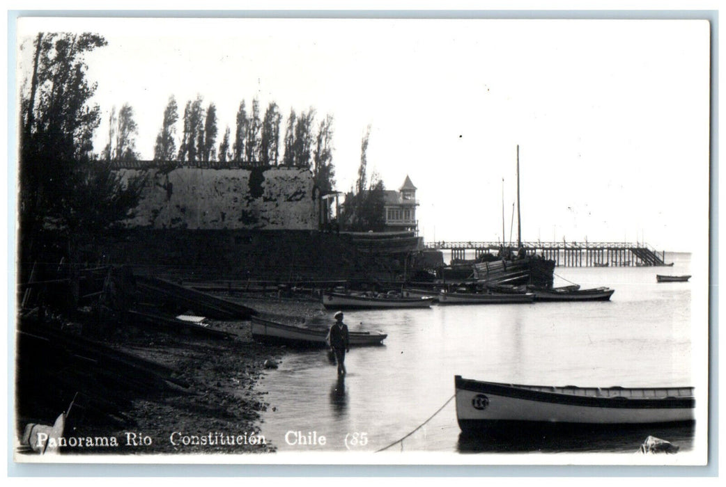c1940's Panorama Rio Constitution Chile Boat Landing RPPC Photo Postcard