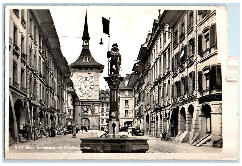 1938 Bern Kramgasse With Clock Tower Switzerland RPPC Photo Postcard