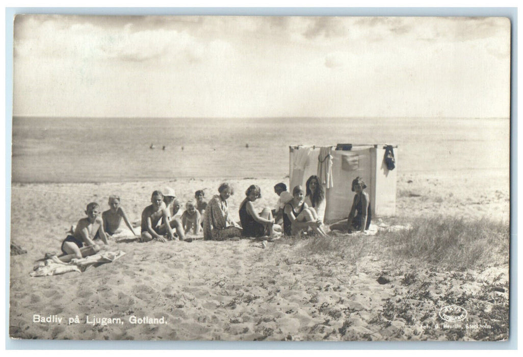 1974 Bathing at Ljugarn Gotland Sweden Posted Vintage RPPC Photo Postcard