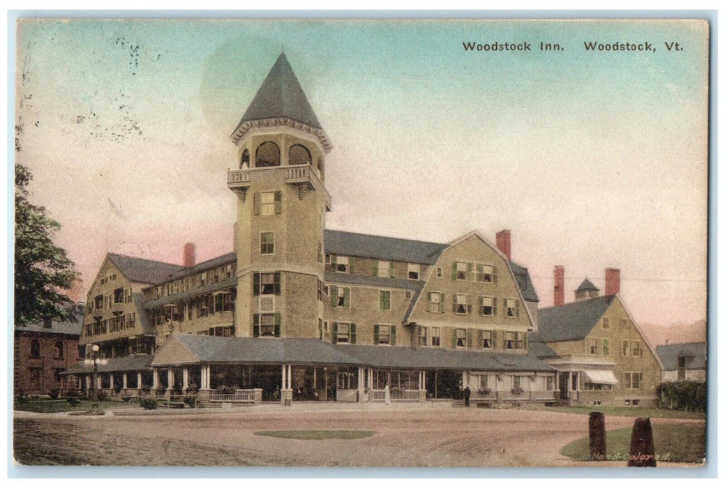 1920 Woodstock Inn Hotel Building Woodstock Vermont VT Handcolored Postcard