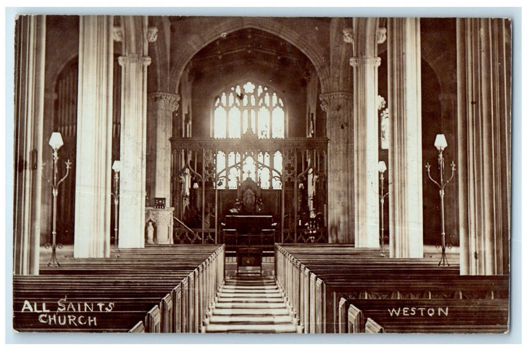 c1940's Weston All Saints Church Bath England Vintage RPPC Photo Postcard