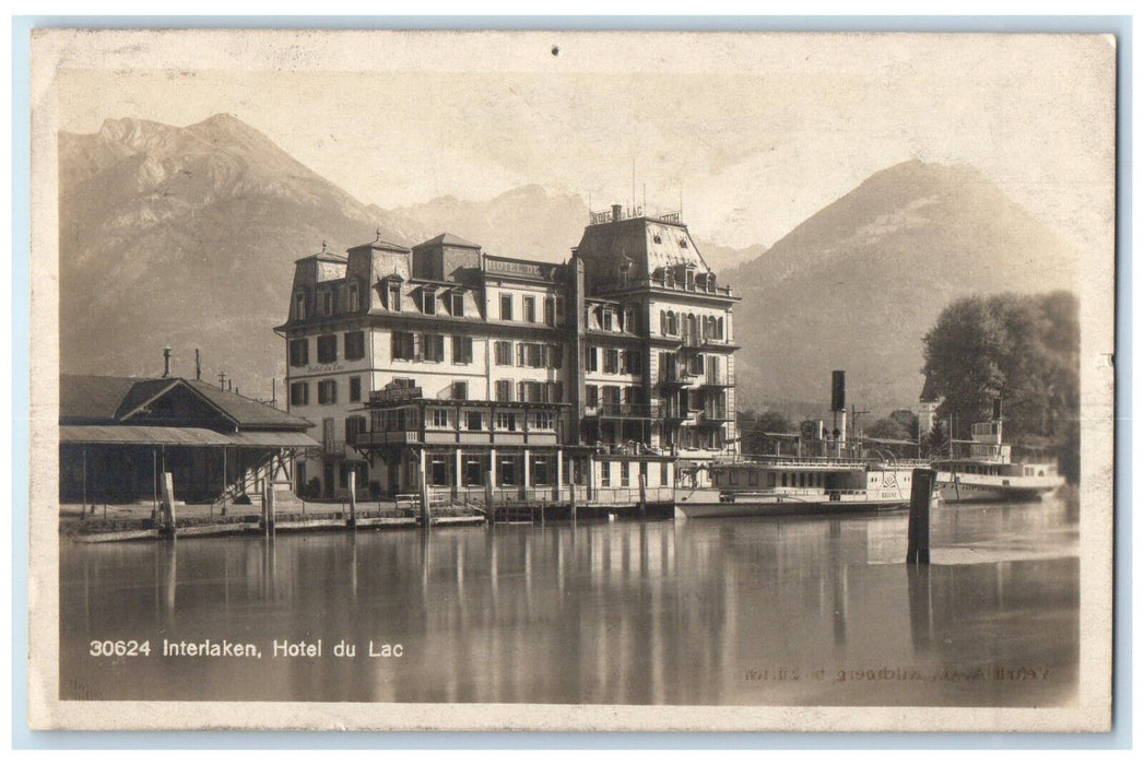 1922 Hotel Du Lac Interlakern Switzerland Antique RPPC Photo Postcard