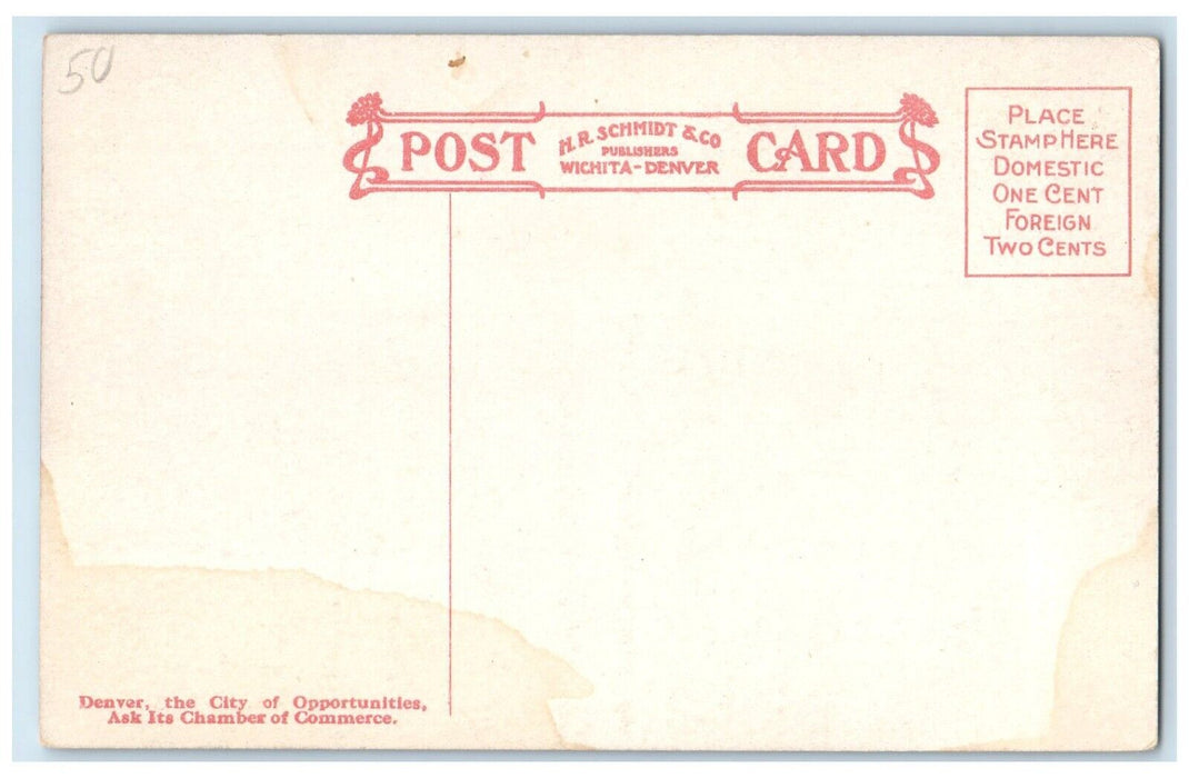 c1910's Looking Up 17th Street Cars Bicycle Denver Colorado CO Antique Postcard