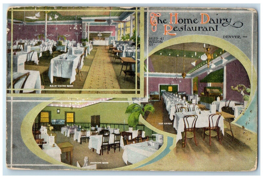 c1910's The Home Dairy Restaurant Dining Room Denver Colorado CO Postcard