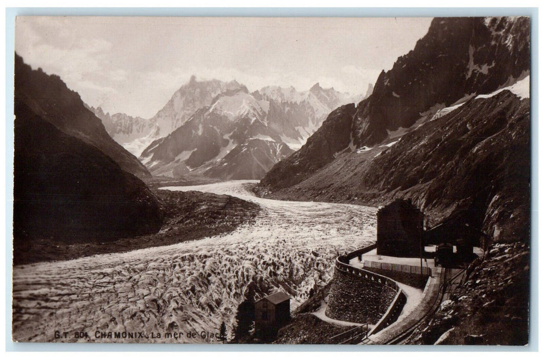 c1910 Chamonix The Sea of Ice Houses Buildings France RPPC Photo Postcard