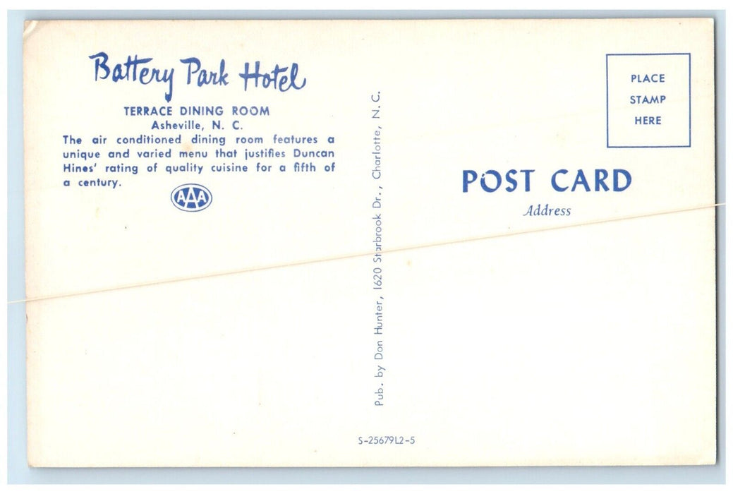 1960 Terrace Dining Room Battery Park Hotel Asheville North Carolina NC Postcard