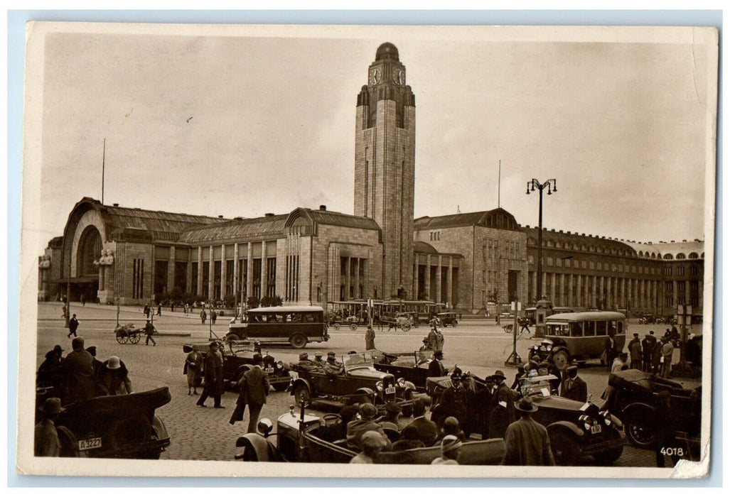 c1930's Helsingfors Station Square Sweden Posted Vintage RPPC Photo Postcard