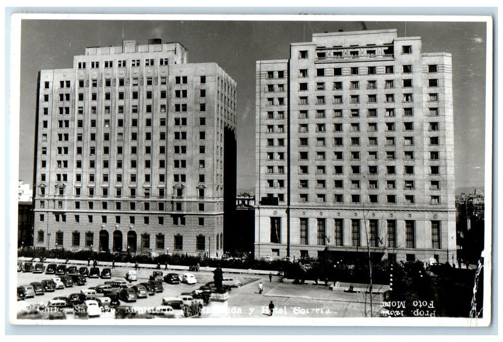 c1950's Two Big Buildings One Is Hotel Parked Cars Chile RPPC Photo Postcard