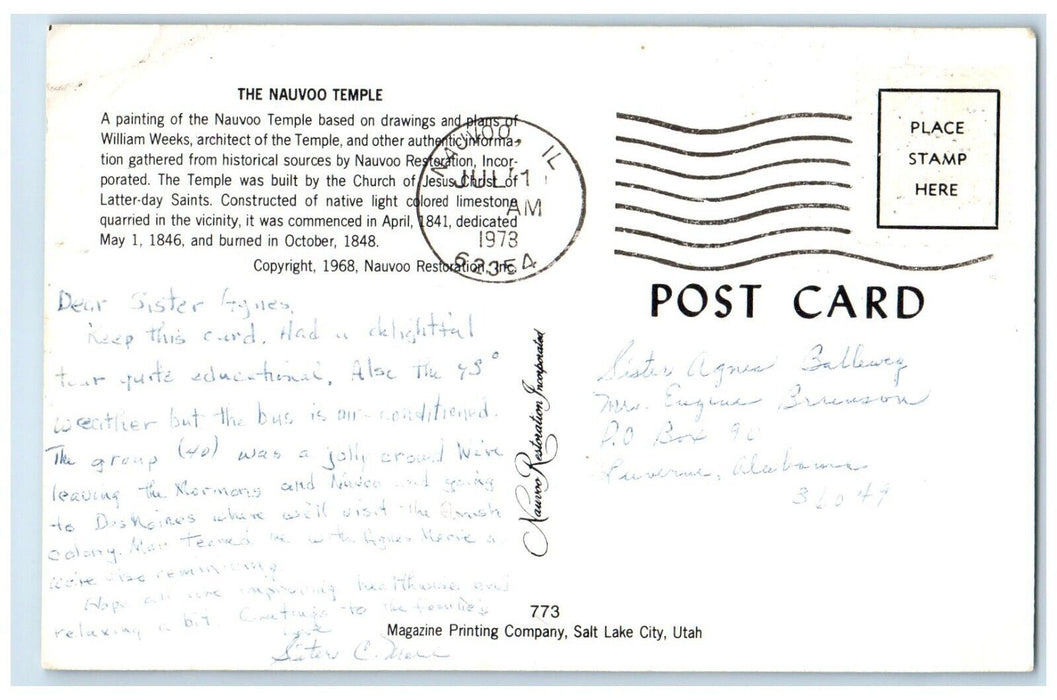 1978 Painting Nauvoo Temple William Weeks Nauvoo Illinois IL Vintage Postcard