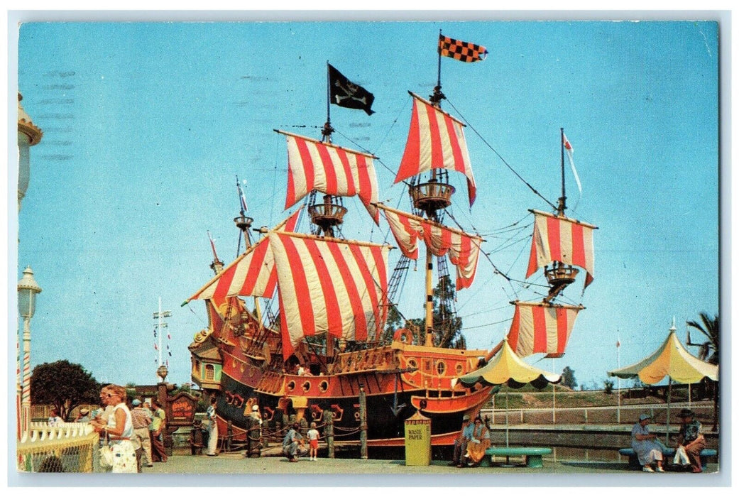 1956 Aboard Pirate Ship Chicken Sea Restaurant Fantasyland Disneyland Postcard
