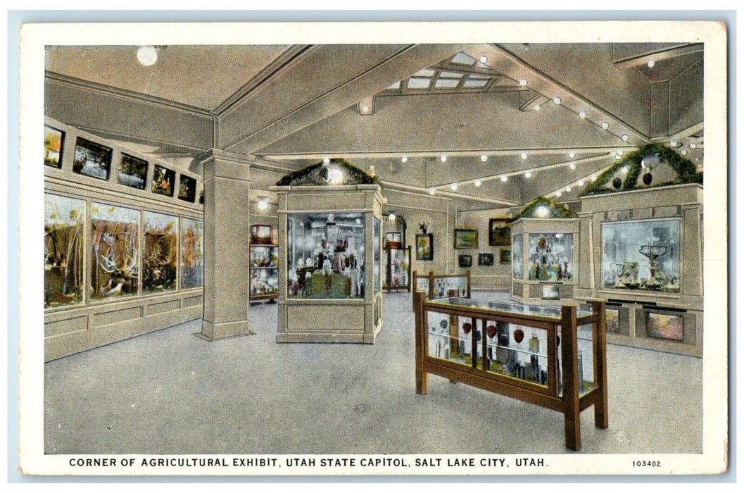 c1920 Corner Agricultural Exhibit Utah State Capitol Salt Lake City UT Postcard