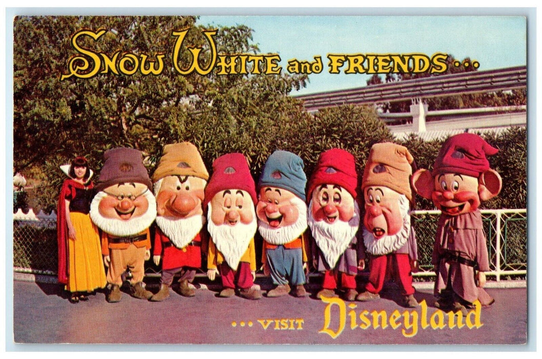 c1960 Snow White Seven Dwarfs Mascot Fantasyland Disneyland California Postcard