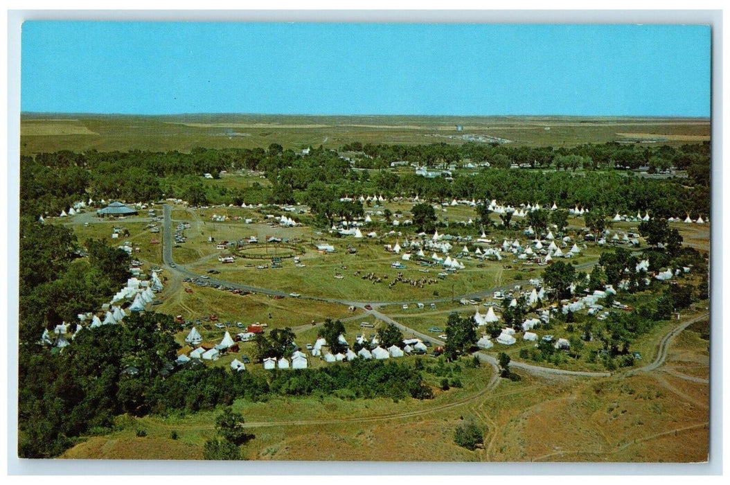 c1960 Aerial View Tepee Capitol Crow Agency Montana MT Vintage Unposted Postcard