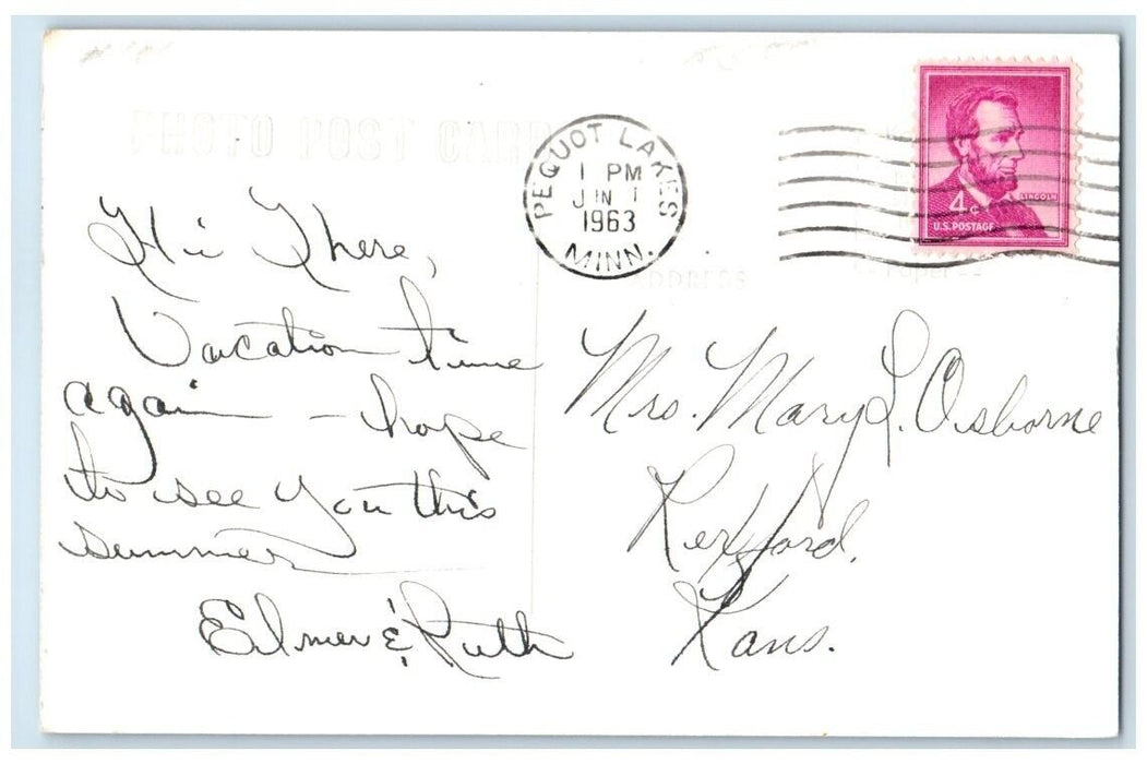 1963 Haurum's Woodlawn Resort Ossawinnamakee Pequot Lakes MN RPPC Photo Postcard