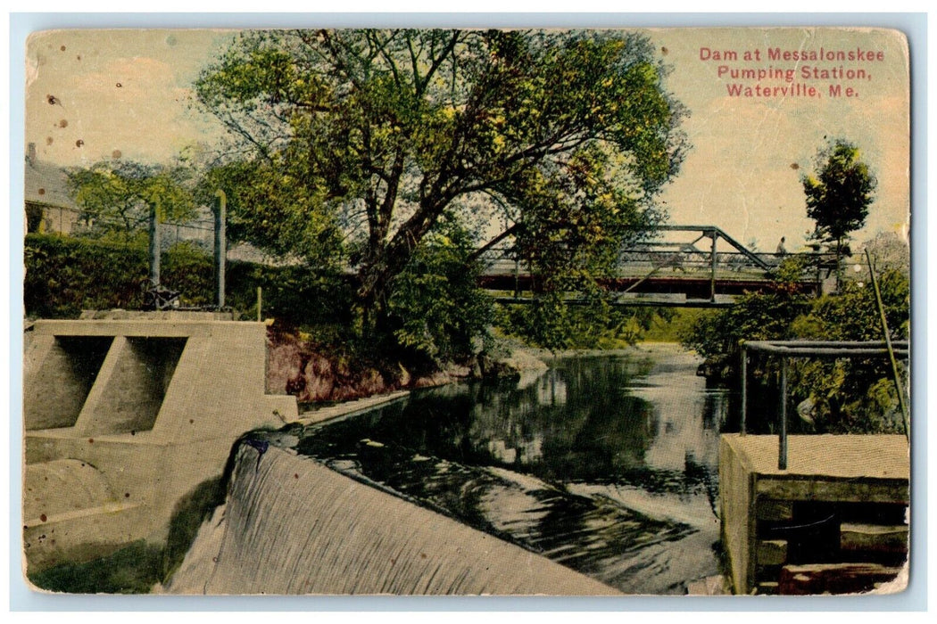 c1910 Dam Messalonskee Pumping Station Waterville Maine Vintage Antique Postcard