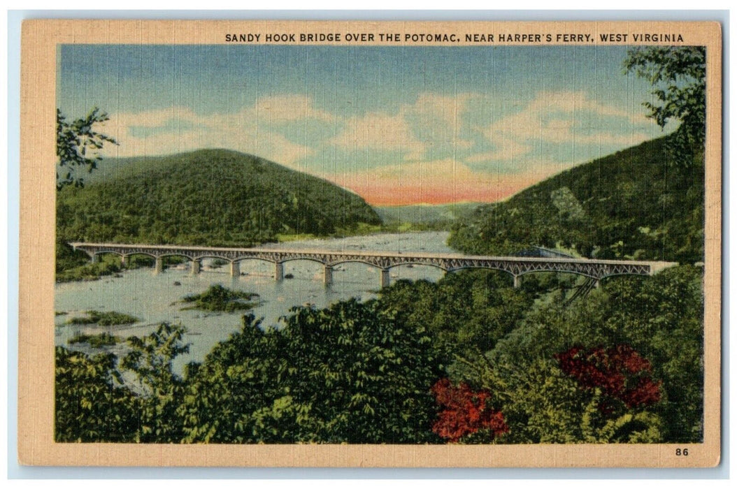 c1940 Sandy Hook Bridge Potomac Shenandoah Harpers Ferry West Virginia Postcard