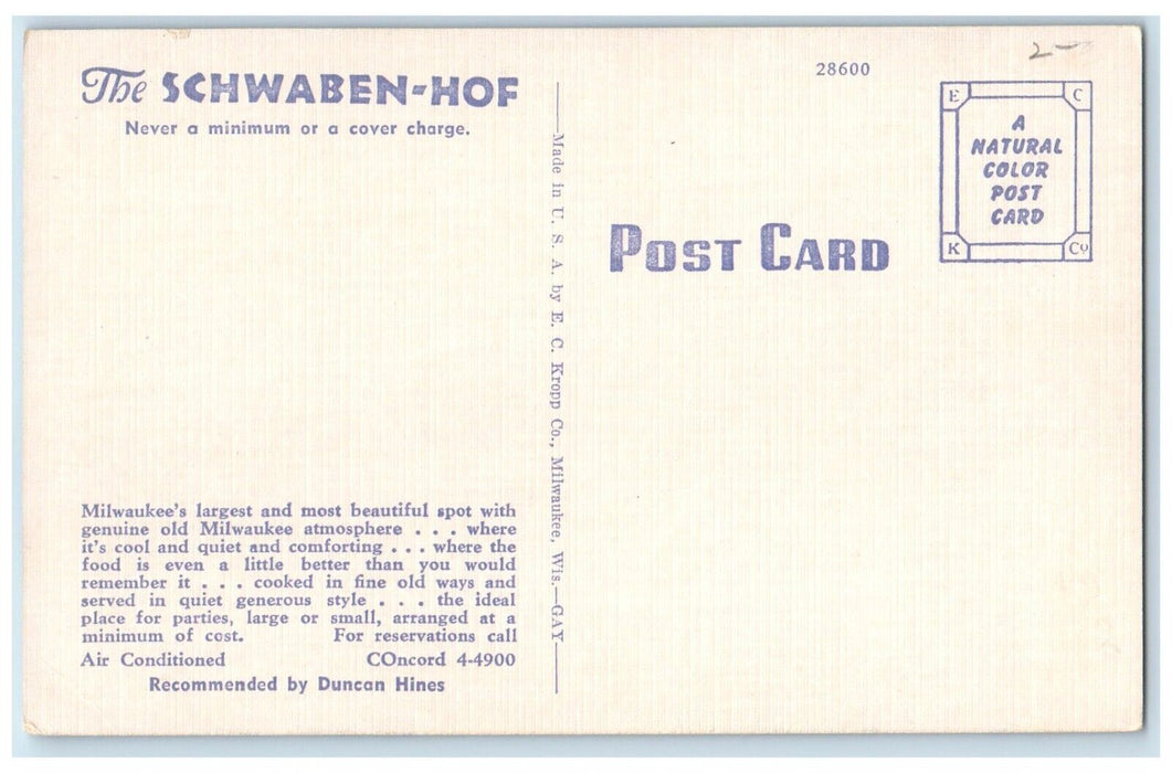 c1940 Schwaben Hof Atmosphere Milwaukee Wisconsin Wis Vintage Antique Postcard