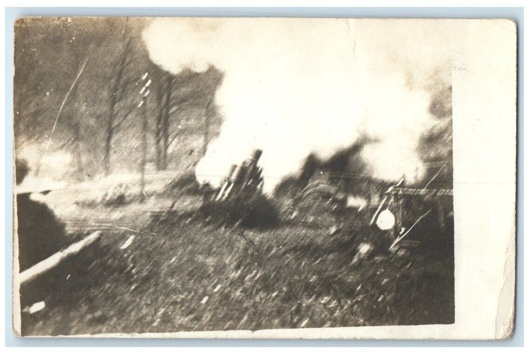 c1914-1918 WWI German Artillery Gun Firing Scene Germany RPPC Photo Postcard