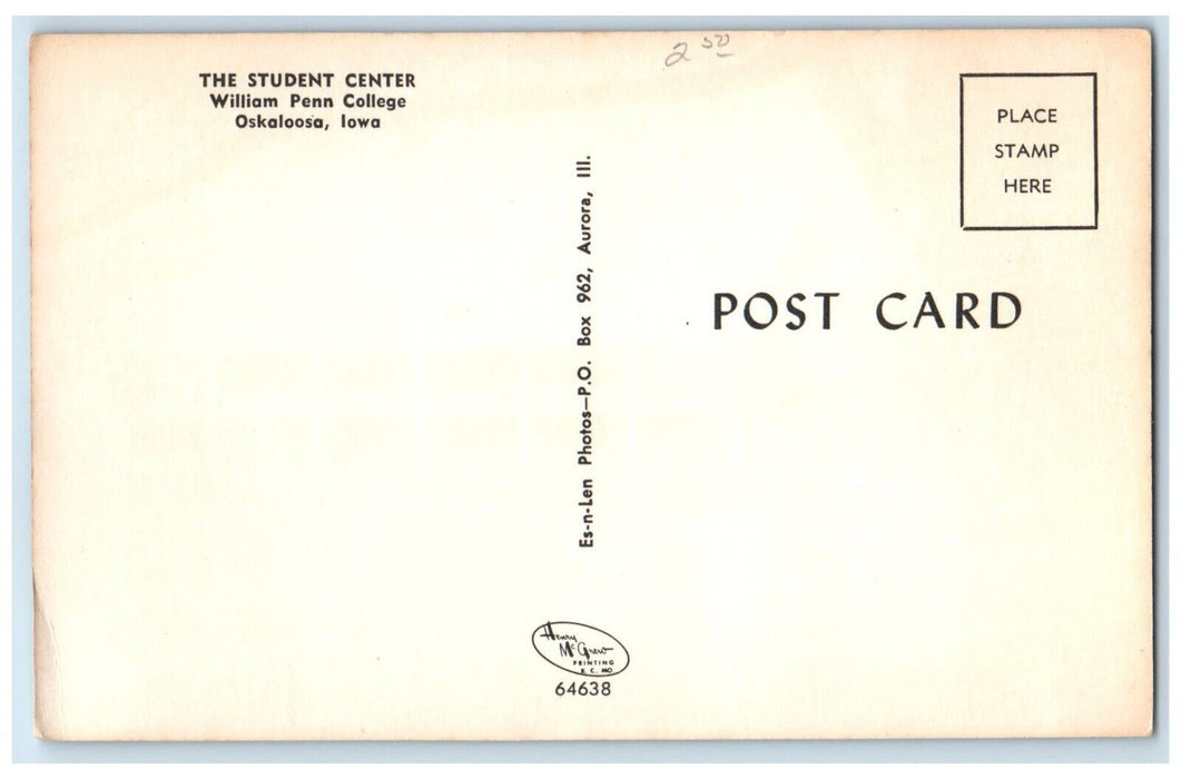 c1960 Student Center William Penn College Exterior Field Oskaloosa Iowa Postcard