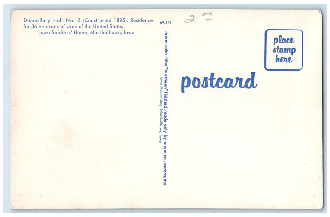 c1960 Domicillary Hall No.2 Residence Marshalltown Iowa Vintage Antique Postcard