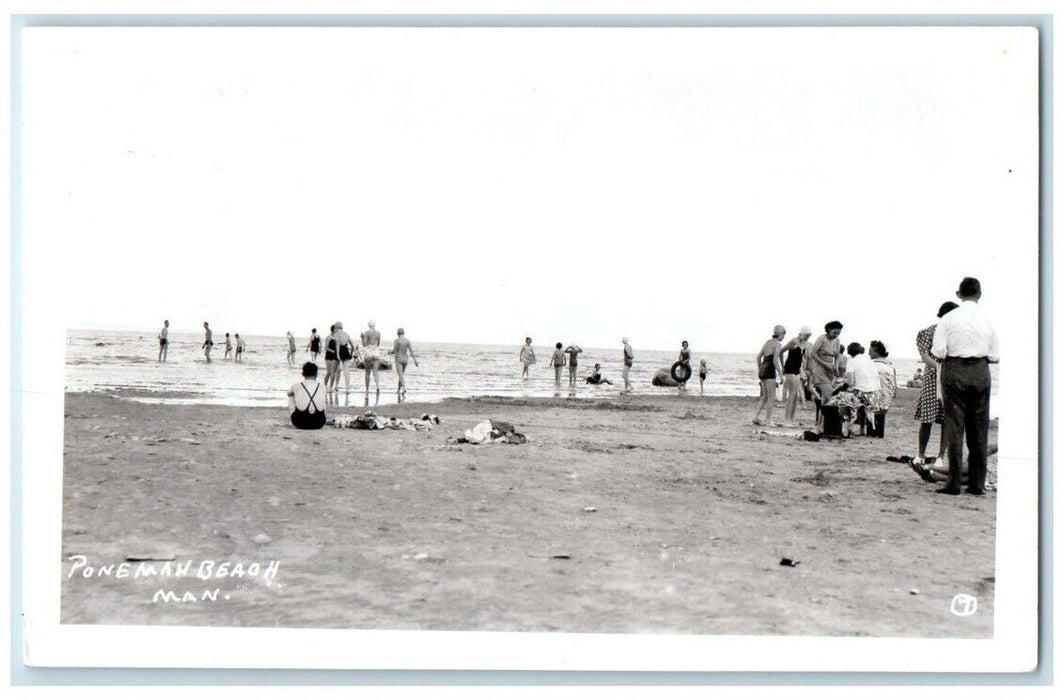 c1940's Ponemah Beach Swimming Scene Manitoba Canada RPPC Photo Postcard