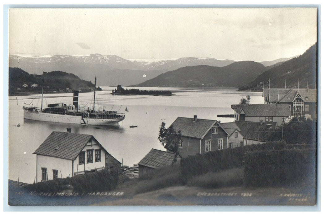 c1910 Steamboat Scene Norheimsund Hardanger Unposted RPPC Photo Postcard