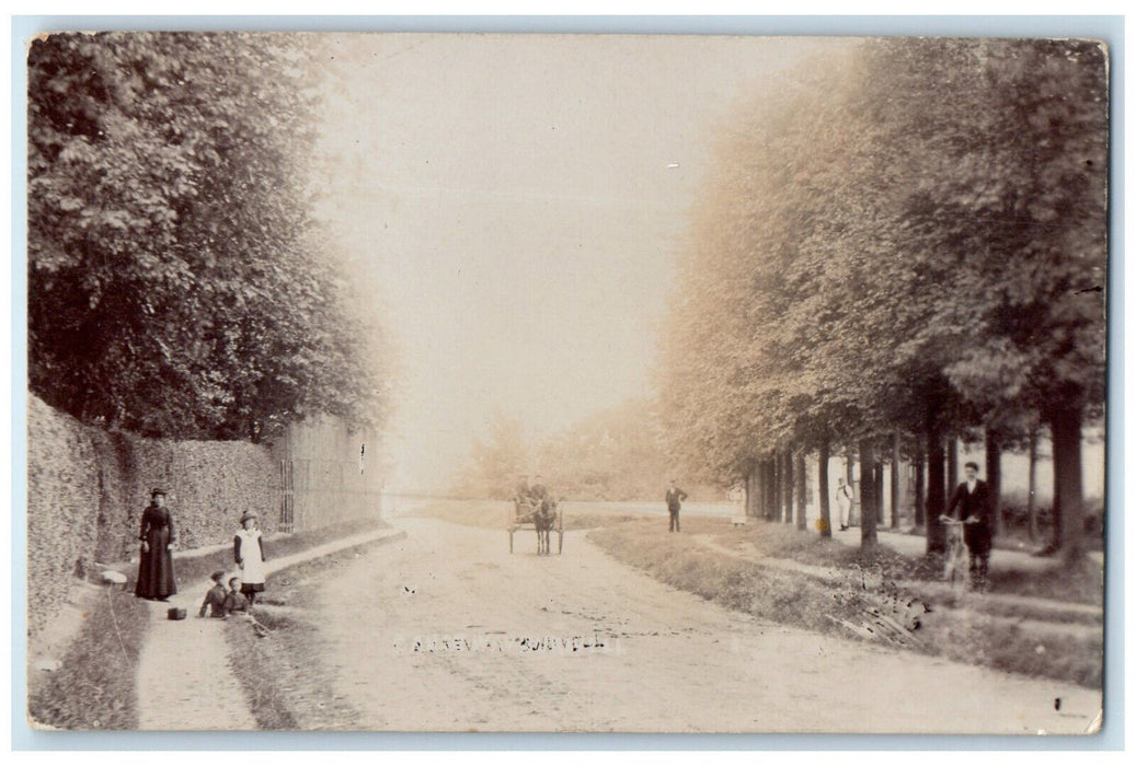 c1920's Burwell England Horse Carriage Passing A Road Scene RPPC Photo Postcard