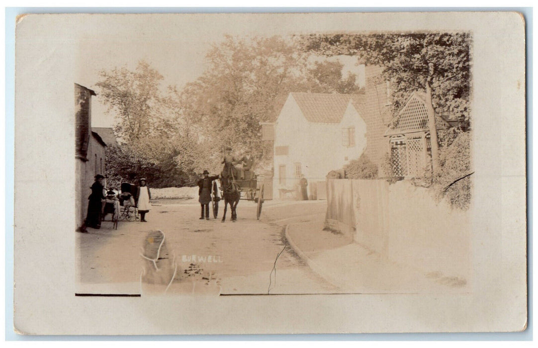 c1920's Burwell England Men Riding Horse Carriage Picture RPPC Photo Postcard