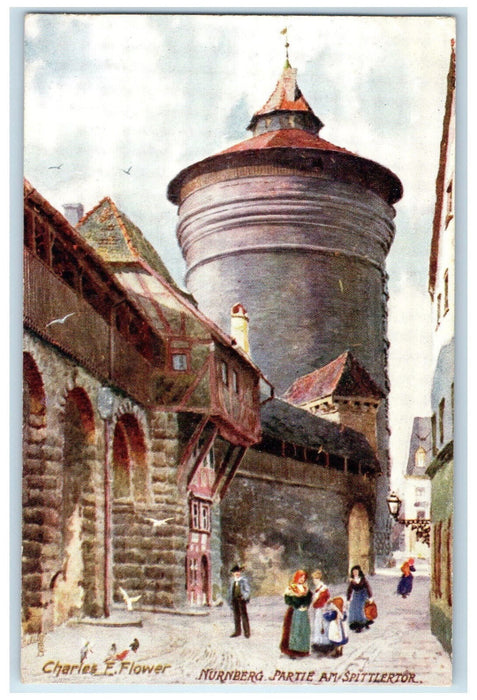 c1910 Game at the Splitter Gate Nuremberg Germany Oilette Tuck Art Postcard