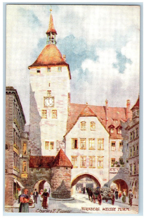c1910 White Tower Entrance Arch Nuremberg Germany Oilette Tuck Art Postcard
