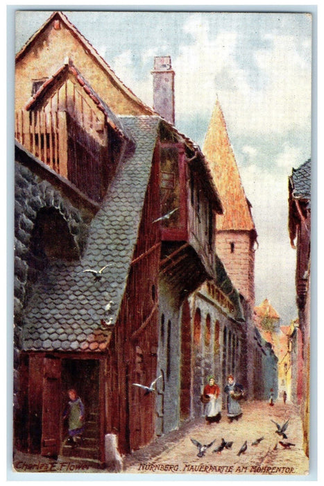 c1910 Part of Wall at Mohrentor Nuremberg Germany Oilette Tuck Art Postcard