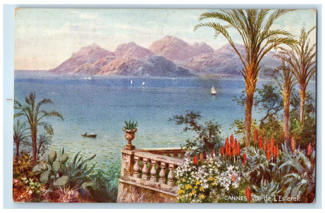 c1910 View From Esterel Cannes France Antique Oilette Tuck Art Postcard