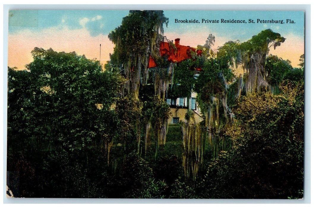 c1910 Brookside Private Residence Exterior Trees St. Petersburg Florida Postcard