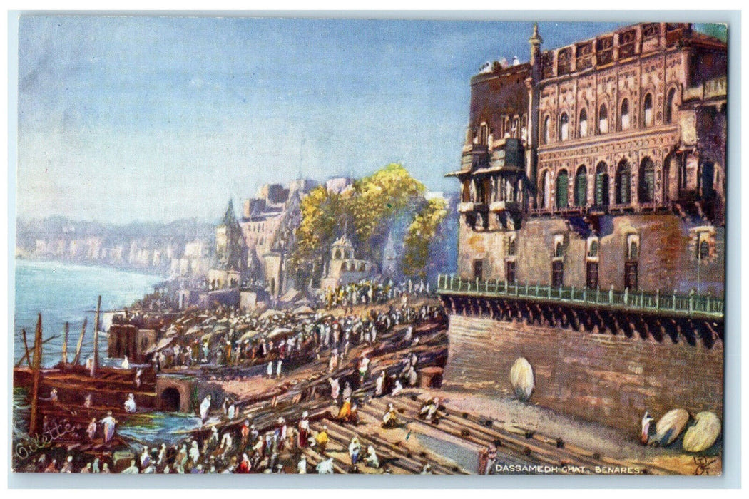 c1910 Dashashwamedh Ghat Varanasi India Unposted Oilette Tuck Art Postcard