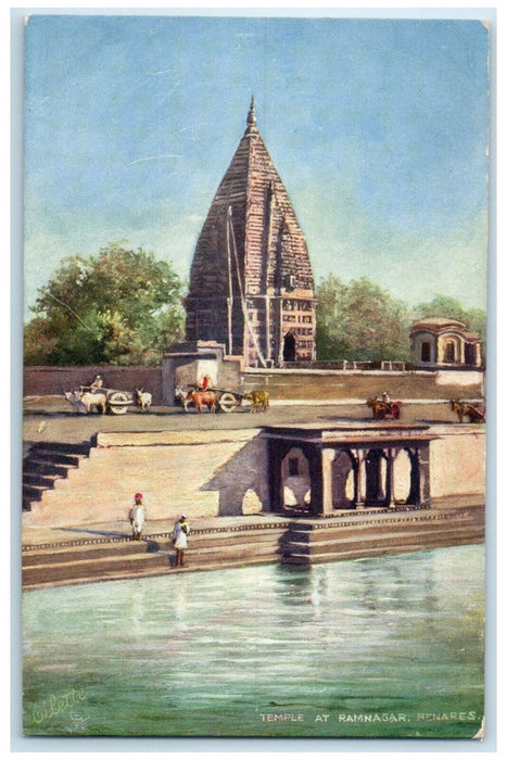 c1910 Temple at Ramnagar Benares India Antique Oilette Tuck Art Postcard