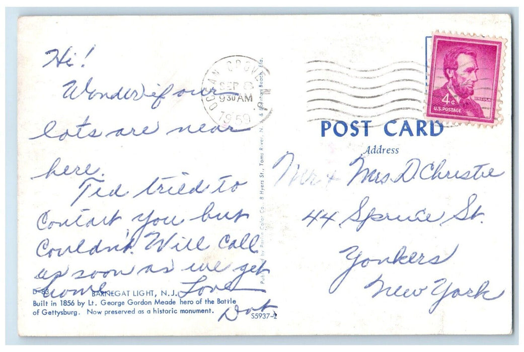 1950 Lighthouse Gettysburg Beach Barnegat Light New Jersey NJ Vintage Postcard