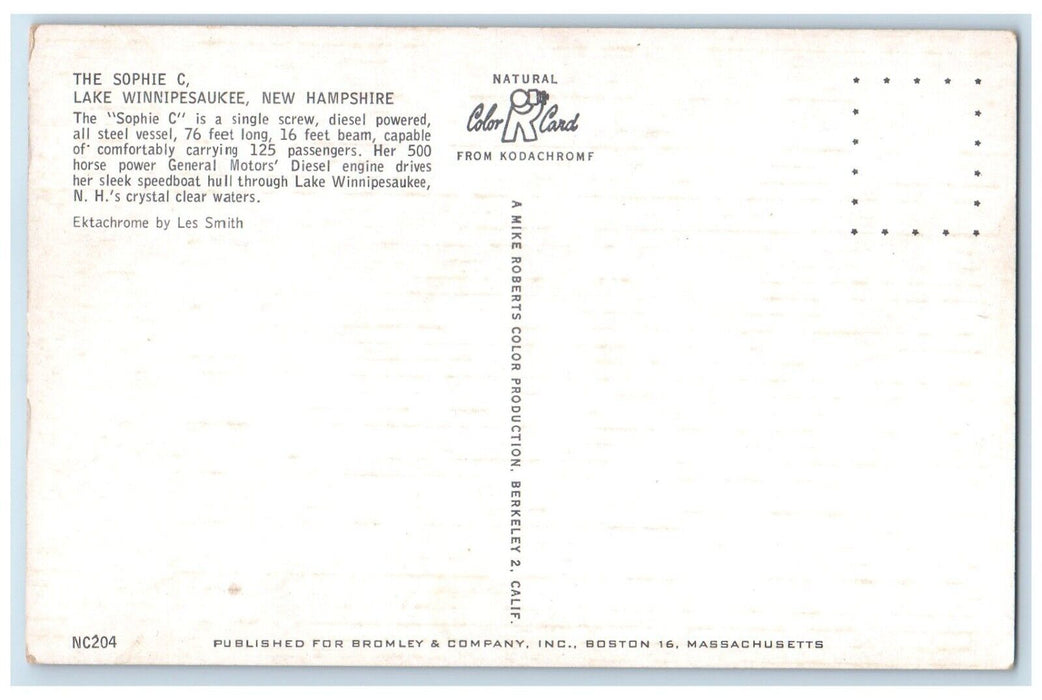 c1960 Sophie C Vessel Crystal Clear Lake Winnipesaukee New Hampshire NH Postcard