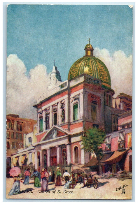 c1910 Church of S. Croce Naples Italy Antique Oilette Tuck Art Postcard