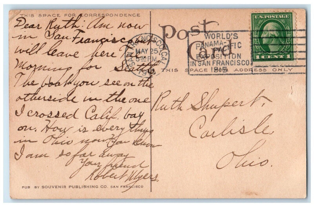1913 Ferry Building SP Ferry Boat Berkeley San Francisco California CA Postcard