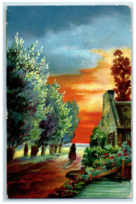 c1905 Trees Sunset Road View Adin California CA Posted Tuck Art Postcard