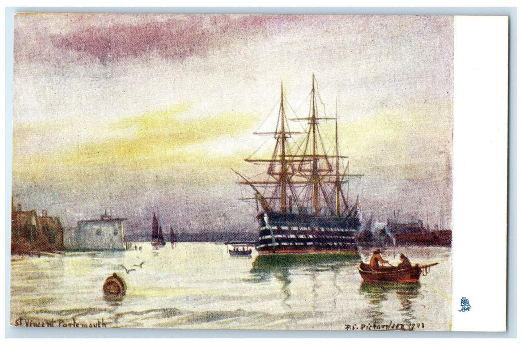 c1910 Schooner Boat St. Vincent Portsmouth England Aquarette Tuck Art Postcard